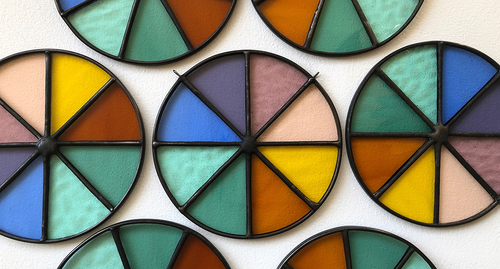 Colour wheels made from stained glass from Canadian maker La Vie En Verre.