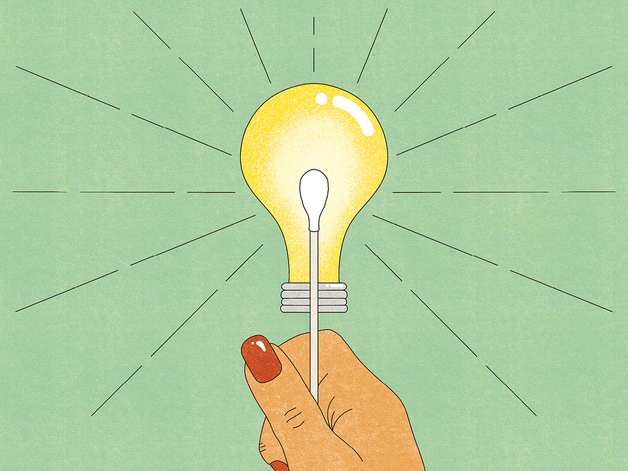 An illustration of a woman's hand holding a long swab with a lightbulb at the end