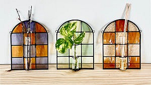 Checkered propagation stations made from stained glass from Canadian maker La Vie En Verre.