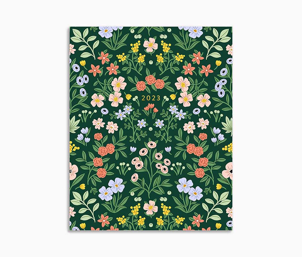 Linden Paper Co. floral green monthly planner for 2023.