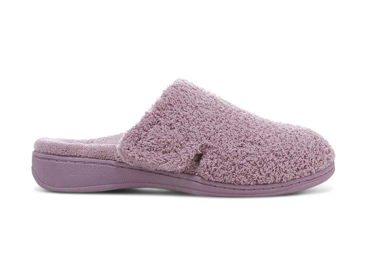 A fuzzy purple mule with a platform sole from Vionic.