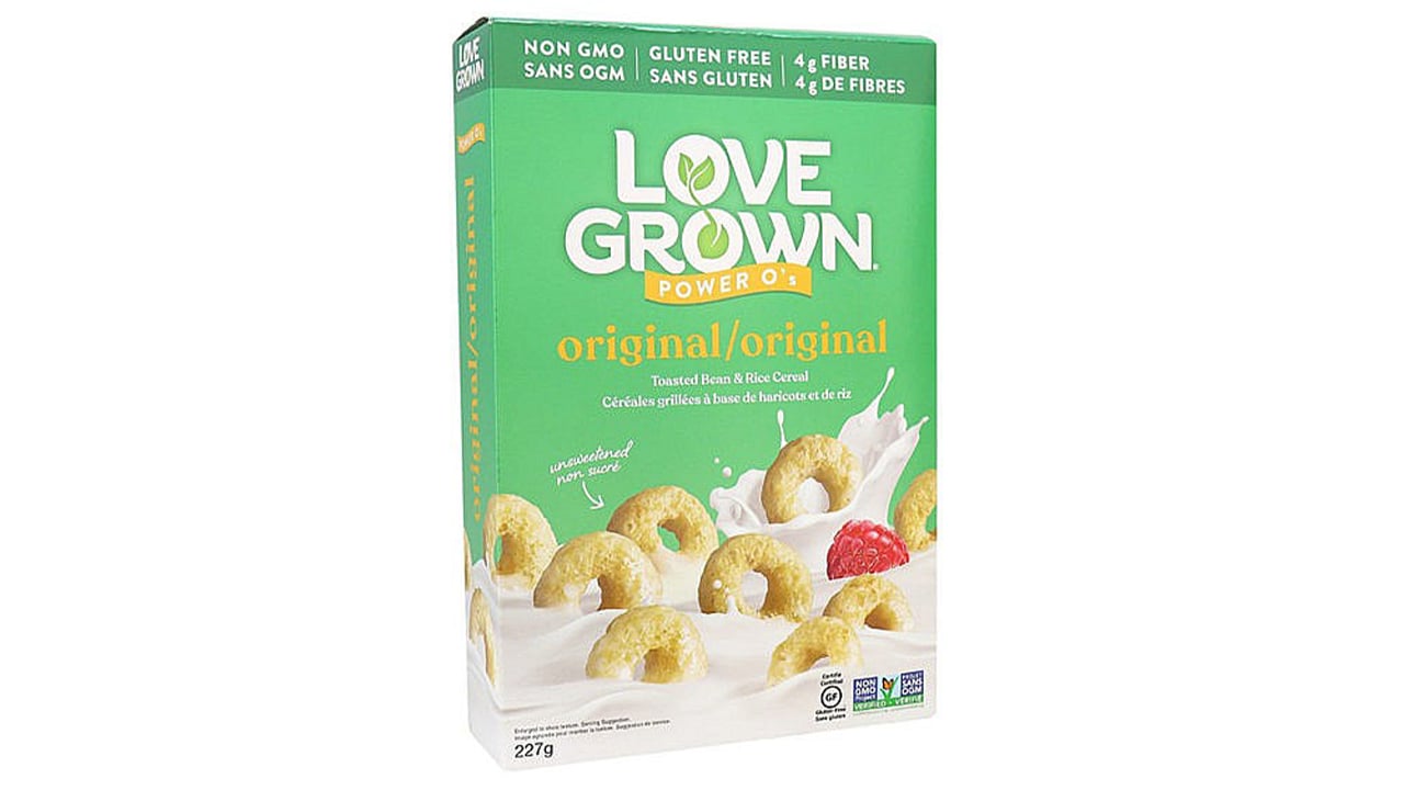 A box of Love Grown cereal on a white background