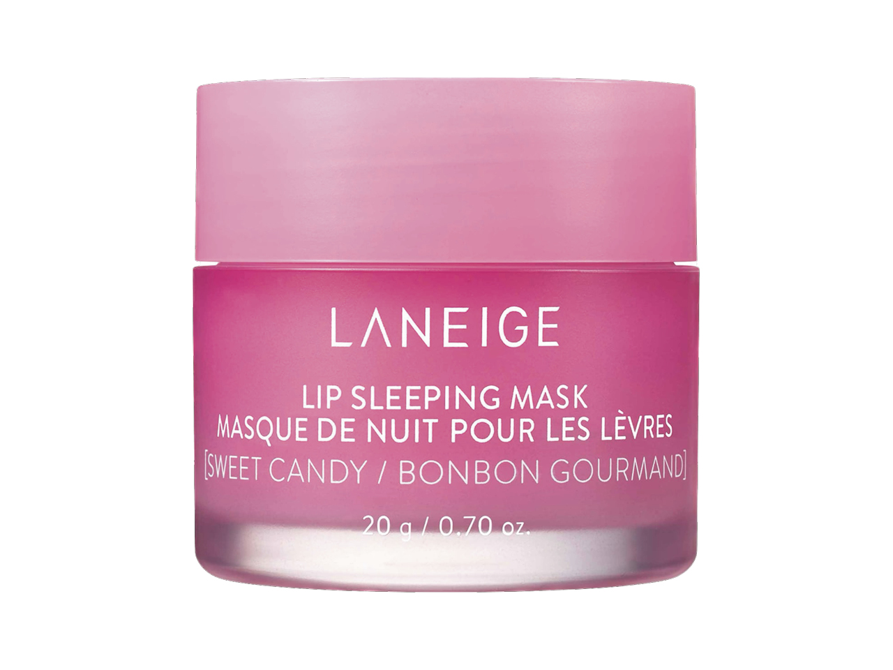 A pink jar of Laneige Lip Sleeping Mask in Sweet Candy lip balm.